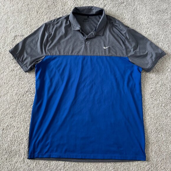Men's Size XL Nike Golf Standard Fit Dri-Fit Gray and Blue Short Sleeve Polo - Picture 1 of 3